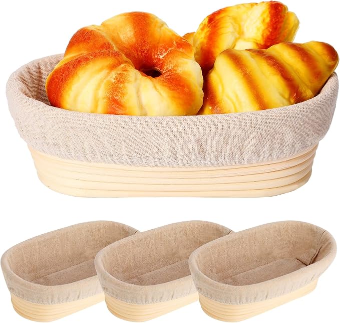 4 Pieces Oval Bread Banneton Proofing Basket 10 Inch Rattan Sourdough Bread Baskets Banneton Dough Proofing Bowls with Liners and Scatters for Home Sourdough Baking(Oval) by Nuogo