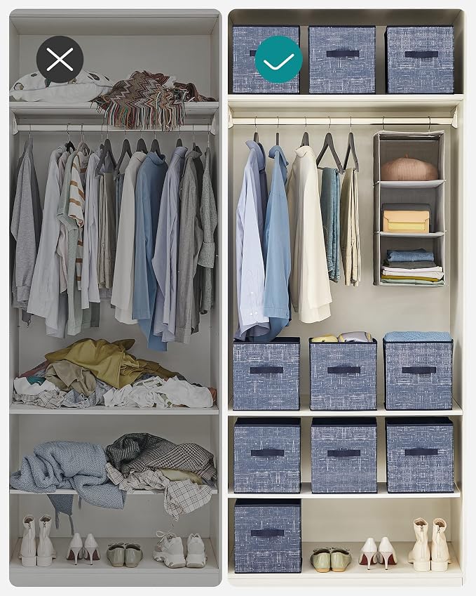 SONGMICS Storage Cubes, 11-Inch Non-Woven Fabric Bins with Double Handles, Set of 6, Closet Organizers for Shelves, Foldable, for Clothes, Misty Blue UROB026I01 - Image 7