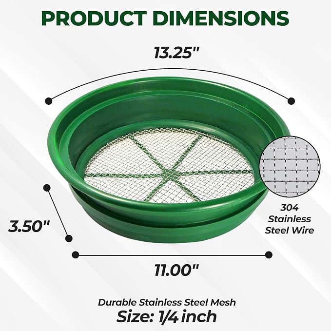 SE 13.25 Inch Wide Stackable Classifier Gold Prospecting Pan - 1/4 Inch Stainless Steel Mesh Sifting Pan, Green - Image 3