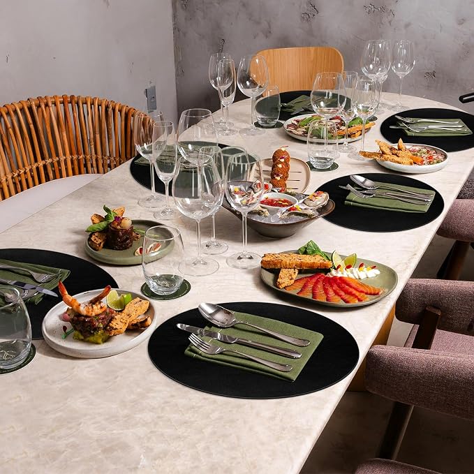 ADRIMER Placemats, Heat Resistant Round Placemats Set of 6 Washable, Waterproof Table Mats, Wipeable Faux Leather Place Mats for Kitchen, Dining Room, Black - Image 7