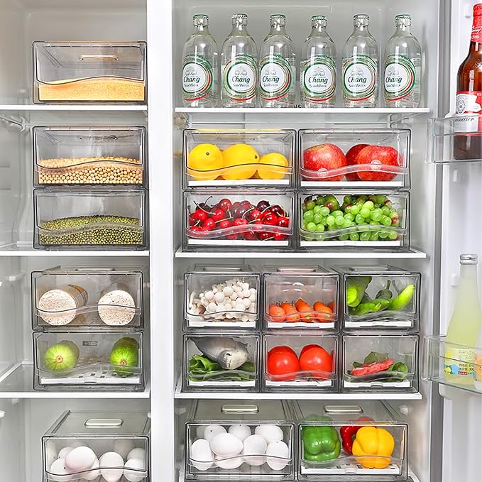 Fruit Storage Containers for Fridge with Strainer, BPA-Free Fridge Organizers and Storage, Stackable Clear Pull Out Refrigerator Organizers Drawer for Fruit,Vegetable,Produce,Berry,Food (2 Pack) - Image 5