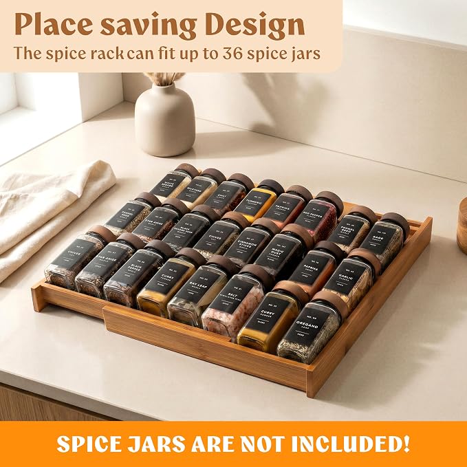 Spice Drawer Organizer - Expandable Spice Rack for Drawer, Black Seasoning Organizer for Drawer Spice Organizer, Spice Organization Seasoning rack insert for Cabinet (Jars Not Included) - Image 4