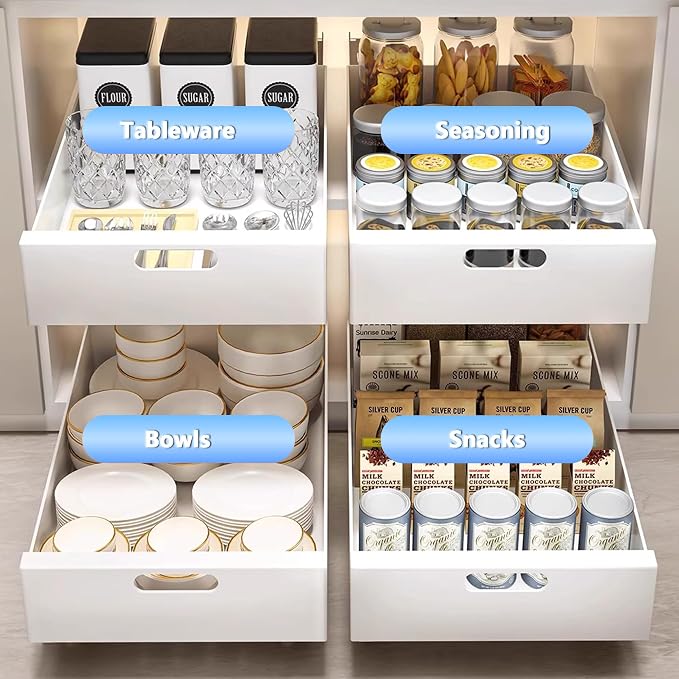 bealy 21'' Deep Pull Out Cabinet Organizer Adhesive, 10'' Wide Roll Out Cabinet Drawers for Face Frame or Frameless Cabinets, Sturdy Carbon Steel Kitchen Organizer Shelf for Pantry, Kitchen, Bathroom - Image 3