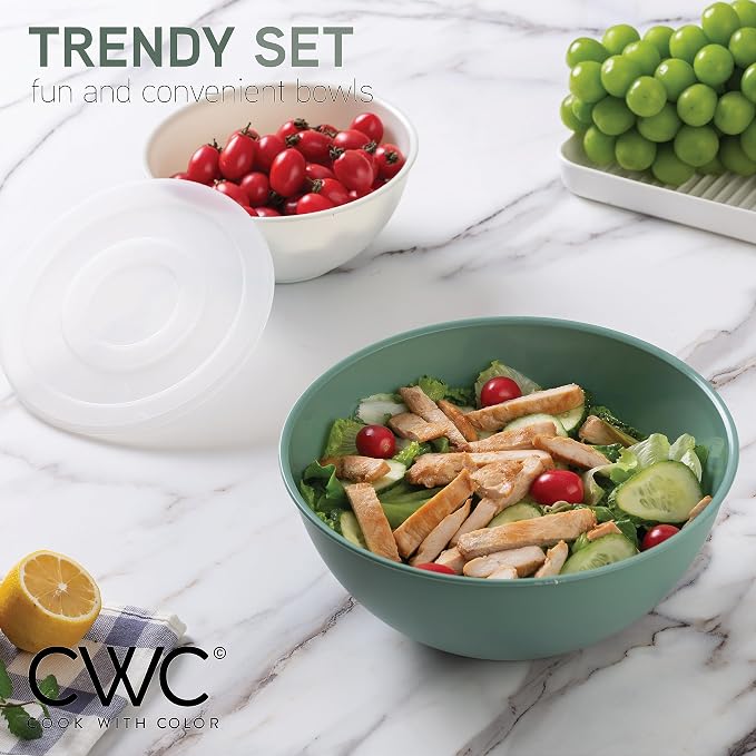 COOK WITH COLOR Mixing Bowls with Lids - 12 Piece Plastic Nesting Bowls Set includes 6 Prep Bowls and 6 Lids, Microwave Safe Mixing Bowl Set, Sage - Image 2