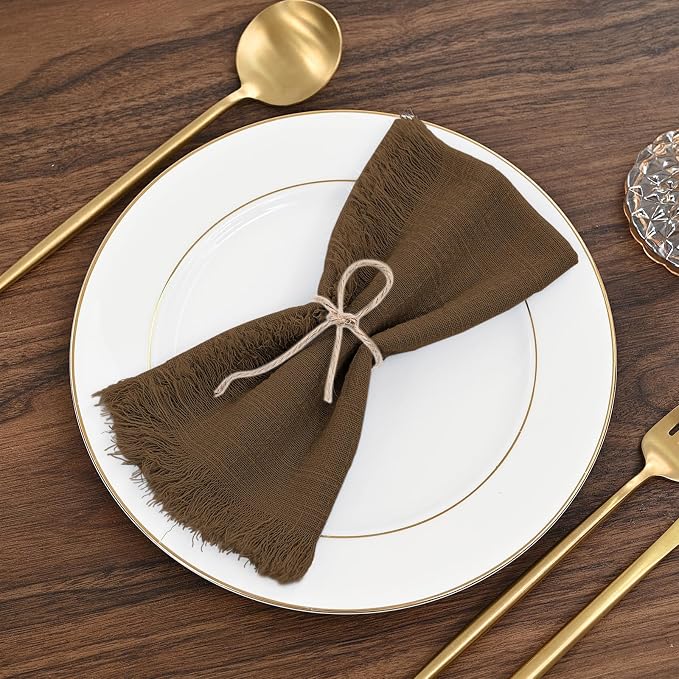 36 Pack Brown Napkins Cotton Linen Napkins 16 x 16 Inch Brown Cloth Napkins Handmade with Fringe Soft Napkins Cloth Washable Rustic Dinner Napkins Cloth for Wedding Party Dinner Table - Image 6