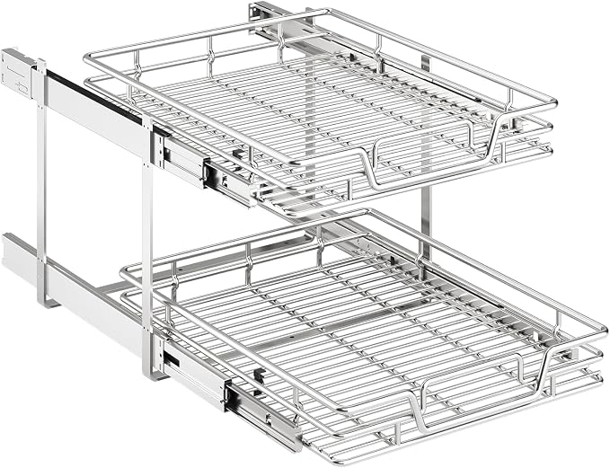 2-Tier Kitchen Cabinet Pull Out Shelf and Drawer Organizer Slide Out Pantry Storaqe Basket in Multiple Sizes (18" W x 21" D) by Unknown