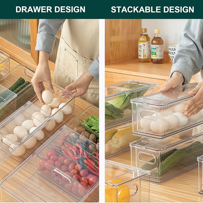 LALASTAR 2 Pack Fridge Organizer with Pull-out Drawer, Stackable Freezer Organizer Bin, Pantry Organization and Storage, BPA Free, 3.17QT - Image 4