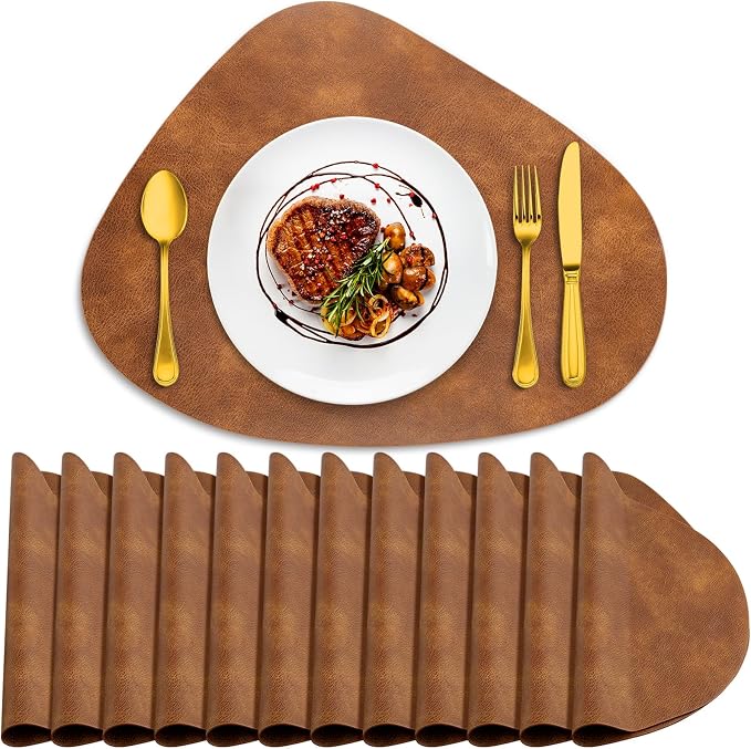 ADRIMER Placemats, Heat Resistant Round Placemats Set of 12 Washable 13 x 17 Inch, Waterproof Table Mats Wipeable for Kitchen, Dining Room Table Christmas Decor, Turmeric Brown by Adrimersdreamistobeanindispensablecompanioninyourlife