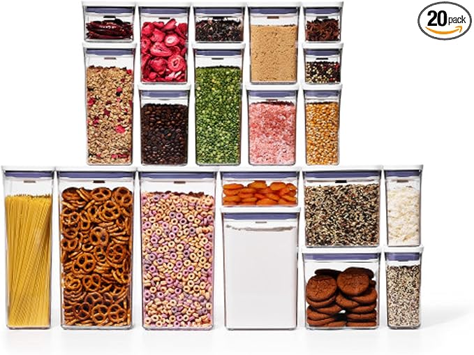 OXO Good Grips POP Airtight Food Storage Containers with Lids, 20-Piece Set | Multi Size & Shape Containers, Stackable, Ideal to Store Flour, Sugar, Pasta, Coffee, Cereal, Rice, Dishwasher safe by Unknown