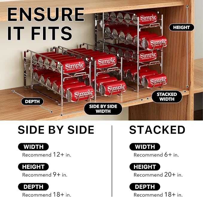Simple Houseware 4-Pack Soda Can Stackable Rack Dispenser Organizer, Chrome | for Pantry/Refrigerator - Image 3