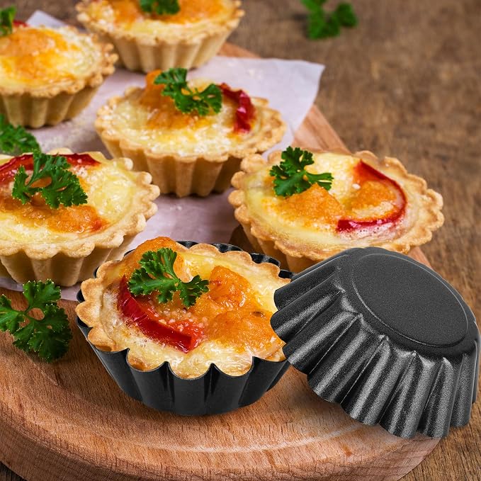 20 Pack Mini Tart Tins 6.5 cm Mini Quiche Dishes Egg Tart Mold Carbon Steel Quiche Tins Non Stick Round Muffin Mould for Baking (Black) - Image 3