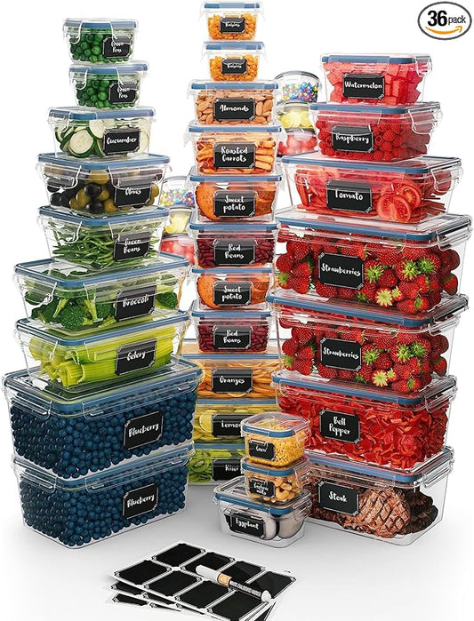 Chef's Path 72 Piece Airtight Food Storage Containers with Lids, 36 Containers and Lids, Stackable Kitchen and Pantry Canisters for Meal Prep and Food Storage - Transparent by ChefsPath