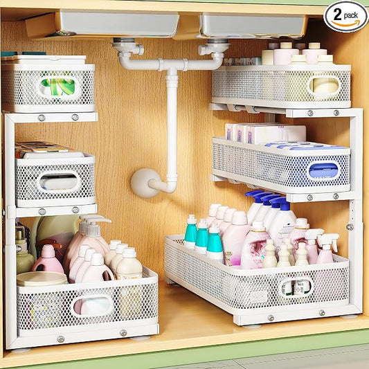 3 Tire Under Sink Organizer, Pulling Out Drawers, Heavy Duty (2, White) | 35% More Capacity, Rust Proof, Easy Installation by Unknown