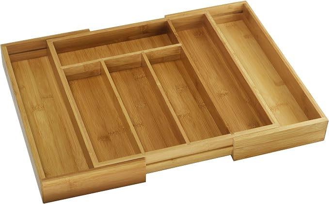 YBM HOME Pack of 6 Kitchen 100% Bamboo Utensil, Flatware, Cutlery Drawer Organizer Tray 340 (5 Compartment Adjustable) - Image 2