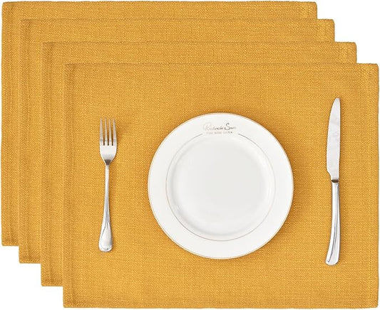 BALCONY & FALCON Rectangle Table Cloth Waterproof Golden 13.8"x 17.7" 4pcs | Placemats Set of 4 Faux Linen Cloth Place Mats Washable Wrinkle Resistant Table Placemats for Dining Kitchen Indoor & Outdoor by BALCONYFALCON