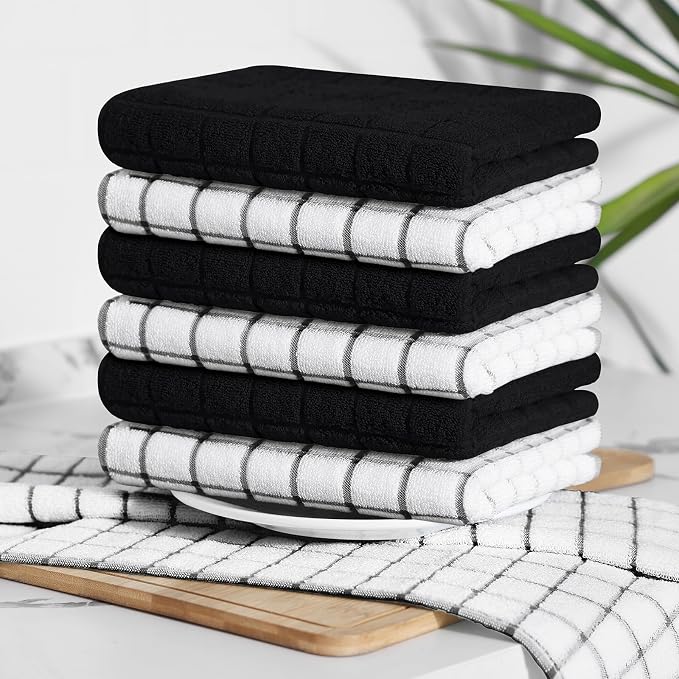 Homaxy Large Premium Cotton Kitchen Towels 16"x 28", 8 Pack, Black | Natural Ring Spun 390 GSM Dish Towels, Super Absorbent Terry Kitchen Hand Towels, Soft Tea Towels with Hanging Loop - Image 8
