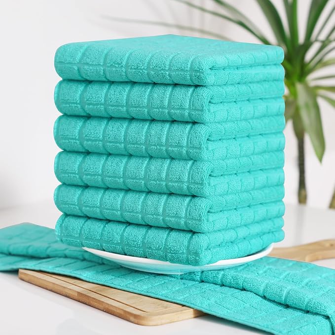 Homaxy Premium Ring Spun Cotton 390 GSM Kitchen Towels, 6 Pack, Aqua | 16" x 28" Large Dish Towels, Super Absorbent Terry Hand Towels, Soft Tea Towels with Hanging Loops - Image 7