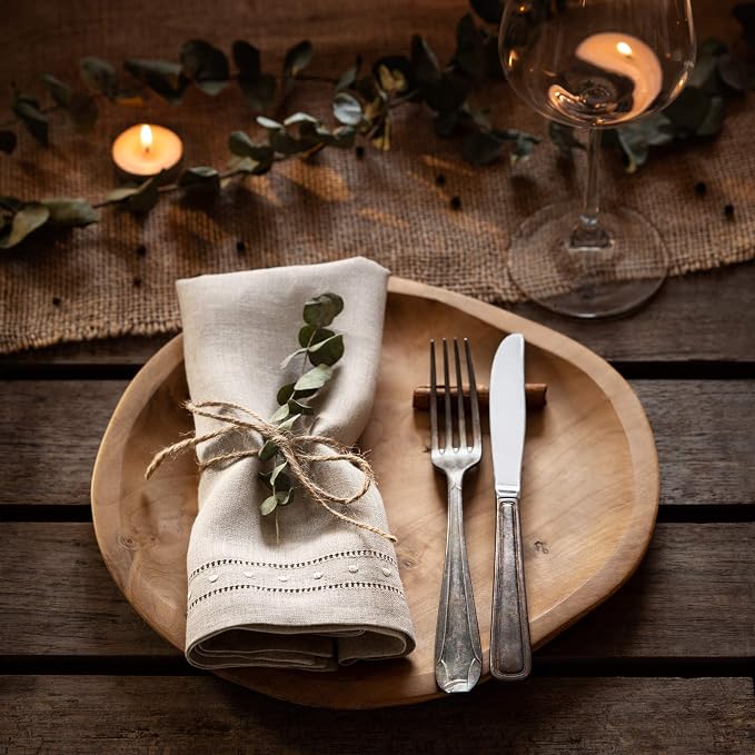 Linen Napkins Set of 4-100% Flax Linen Natural Dinner Napkins with Embroidered Dot 18 x 18 inch - Hemstitch Cloth Napkins Washable for Summer, Weddings Decor - Image 7