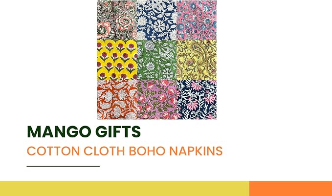 Mango Gifts 24-Piece Hand Block Print Cotton Cloth Napkins, 16 x 16 Inch, 100% Cotton Reusable Dinner Napkins, Assorted Floral Prints, Washable Table Napkins for Kitchen, Dining & Parties - Image 6