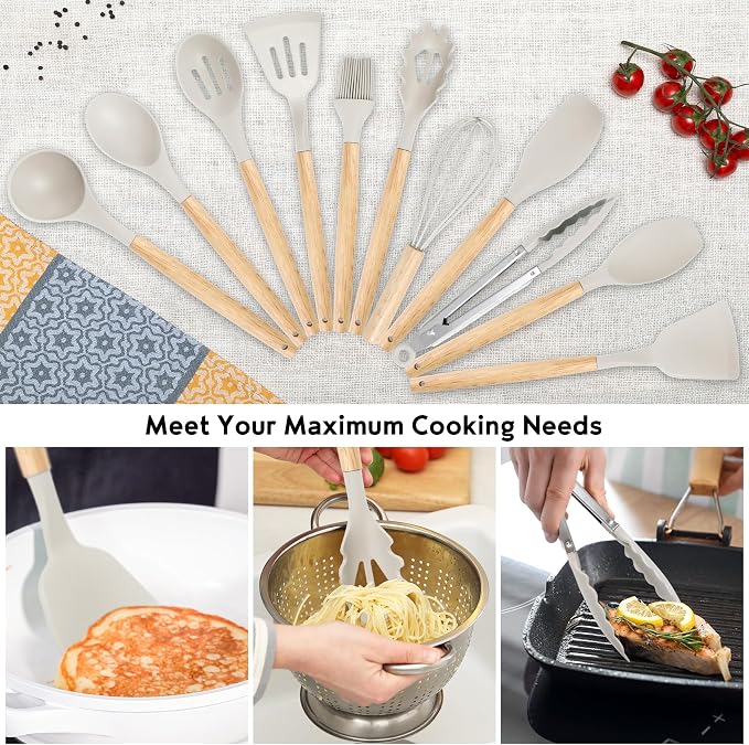 19PCS White Kitchen Cooking Utensils Set Kitchen Tools Set | 6 Stainless Steel Knives, 11 Silicone Utensils with 1 Cutting Board, Ideal for Apartment - Image 3