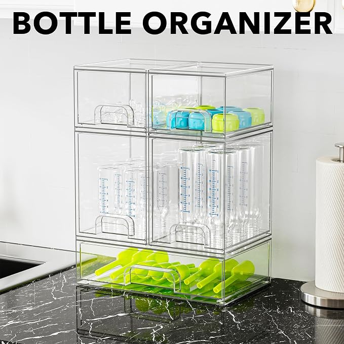 SpaceAid Bottle Storage Organizer Baby - Acrylic Bottles Station Organizer Container, Stackable Clear Drawers for Countertop, Vanity, Bathroom, Cabinet, Pantry Organization, 5 Pack, 2S2M1L, 15.4"H - Image 3