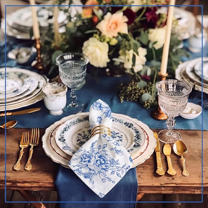 12 Pcs Floral Cloth Napkins 6 Patterns Washable Dinner Tea Party Napkins Reusable Plant Flowers Square Napkin Cotton Towel Decorative for Summer Wildflower Party(Blue Floral) - Image 4
