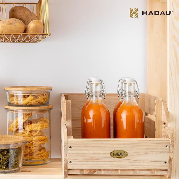 HABAU Wood Potato Onion Storage Bins - Wooden Stackable Produce Basket - Fruit Vegetable Storage for Kitchen Pantry Organization, Set 3 Pieces - Image 7