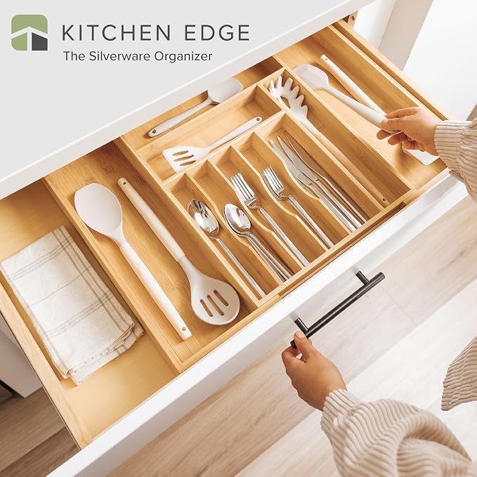 Silverware & Utensil Drawer Organizer, 14-25 in, Bamboo | Cutlery, flatware, food-safe contract grade, kitchen drawer fit - Image 2