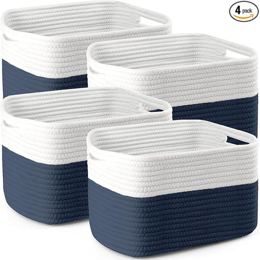 4 Pack Storage Baskets for Organizing, 11''Lx9''Wx8''H Woven Baskets for Storage Toys, Towels, Books, and Clothes, Cotton Rope Basket for Shelves with Handle by Unknown