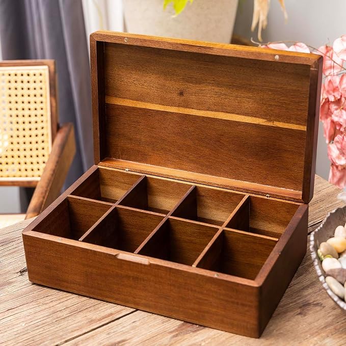Acacia Wooden Tea Bag Organizers, Tea packet Storage Boxes, Tea Caddy for Tea Bags Chest, Teabag Holder Containers, Teabox Station Display, Organizador De Tes Caja Para Te, 8 Compartments - Image 3