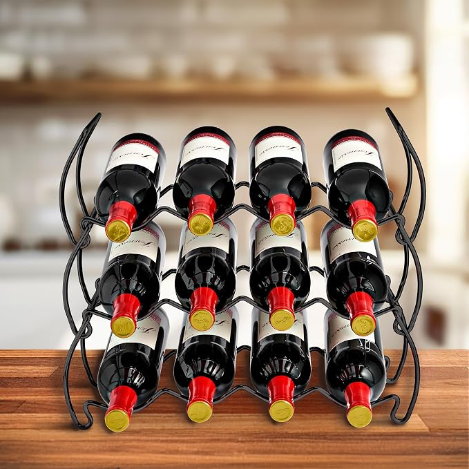 Sorbus 3-Tier Stackable Wine Rack - Classic Style Wine Racks for Bottles - Perfect for Bar, Wine Cellar, Basement, Cabinet, Pantry, etc - Hold 12 Bottles, Metal (Black) - Image 4