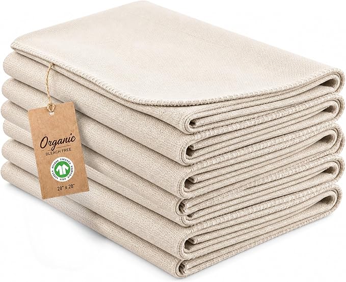 Flour Sack Towels for Bread Dough Proofing – Unbleached, Thick Organic Cotton Baking Cloth for Baguettes, Ciabatta, Pastry – Reusable, 28"x28", 6-Pack by WHITESTEM