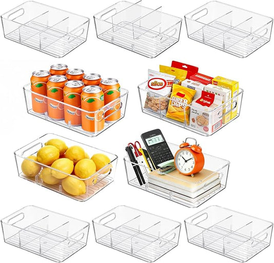 Mpotmiy 10-Pack Pantry Organizers and Storage, Clear Fridge Organizer Bins | Clear stackable plastic bins with removable dividers for packets, snacks, pouches and spices in pantry, fridge or freezer. by Mpotmiy