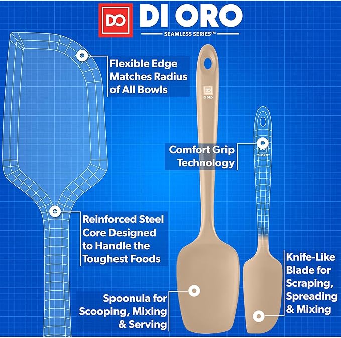 DI ORO Silicone Spatula Set - Rubber Kitchen Spatulas for Baking, Cooking, & Mixing - 600°F Heat-Resistant & BPA Free Silicone Scraper Spatulas for Nonstick Cookware - Dishwasher Safe (5pc, Clay) - Image 4