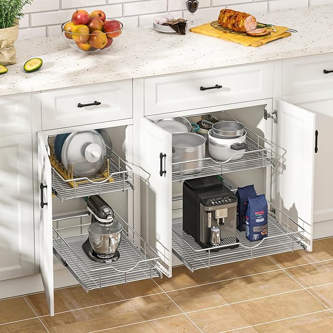 WelFurGeer Soft Close Slide Out Cabinet Shelf, 11" W x 22" D Pull Out Drawers for Kitchen Cabinets, Kitchen Shelf Organizer, Cupboard Organizers and Storage, Under Cabinet Pull Out Shelves - Image 2