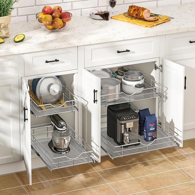 WelFurGeer Soft Close Slide Out Cabinet Shelf, 17" W x 22" D Pull Out Drawers for Kitchen Cabinets, Kitchen Shelf Organizer, Cupboard Organizers and Storage, Under Cabinet Pull Out Shelves - Image 2