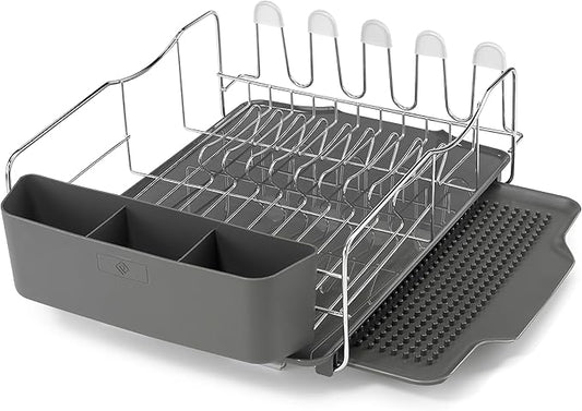 Polder KTH-615 Dish Rack, 4 PC Combo– Advantage System Includes Rack, Drain Tray, Removable Drying Tray & Cutlery Holder – Stainless Steel & Plastic by PolderProductsLLC