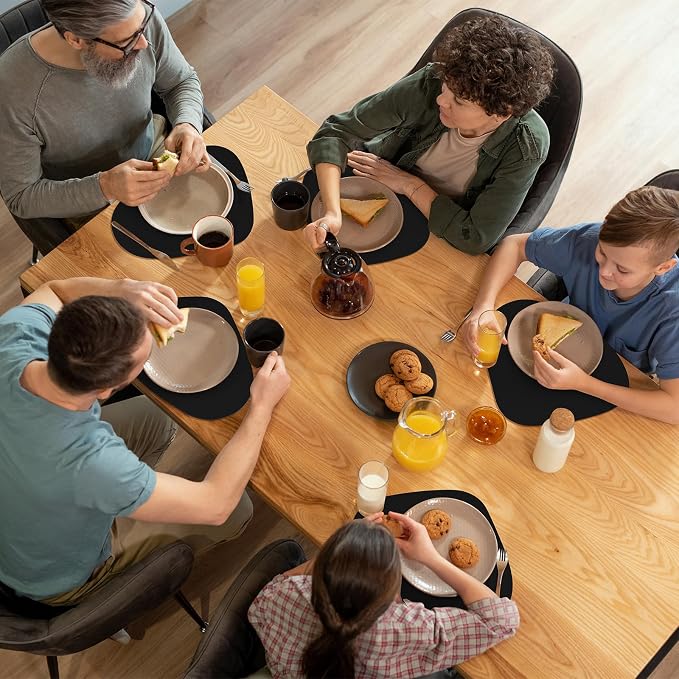 Faux Leather Placemats Set of 4, Wipeable & Washable Table Mats | Waterproof, Heat-Resistant & Easy to Clean Round Place Mats for Dining & Kitchen, 17''x13'', Black - Image 7