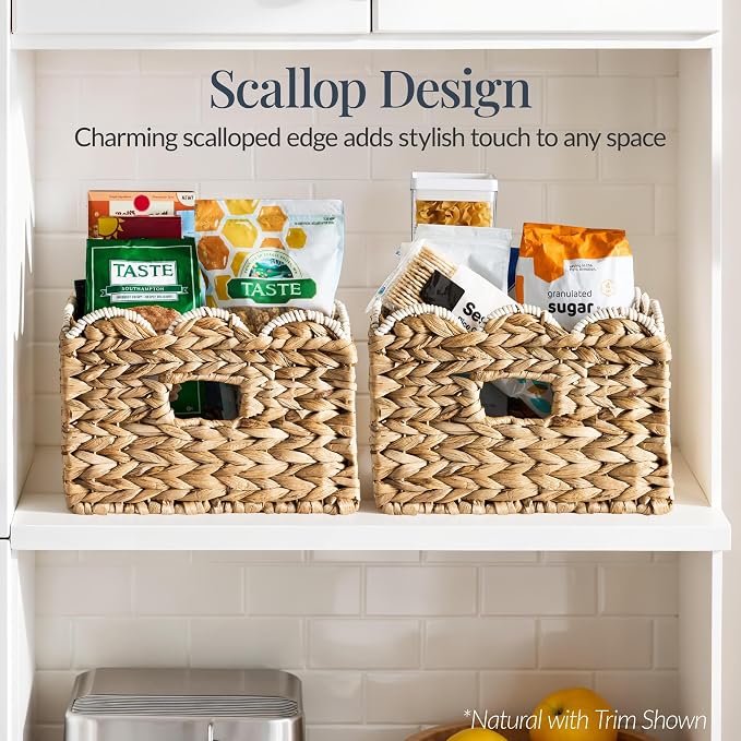 Best Choice Products 16x12 Scalloped Shelf Baskets, Woven Storage Bins, Storage Organizers for Pantry, Living Room, Bedroom, Nursery & Laundry, 2 Pack - Natural - Image 3