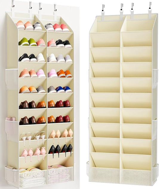 Over the Door Shoe Organizer, 20-30 Pairs Heavy-Duty Hanging Shoe Storage with Large Pockets, 10-Tier Door Shoe Rack with 4 Hooks for Sneakers Sandals Heels Boots (Beige) by Criusia