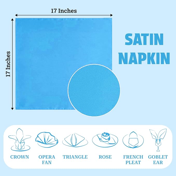 MDS® Pack of 150 Satin Napkins 12 x 12 Inch, Soft Silky Reusable Cloth Dinner Table Napkins for Wedding Décor, Reception, Birthday, Parties, Banquets, Catering, Restaurants & Hotel - Turquoise - Image 4