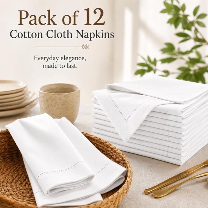 ALPHA Living HOME White Cloth Napkins Set of 12, 20x20 Inch - Absorbent Cotton Blend, Washable & Reusable Dinner Napkins for Home, Restaurant, Wedding, Hotel & Party Use - Image 5