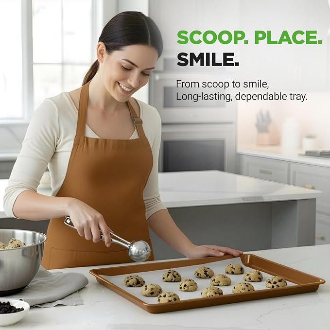 NutriChef 2-Piece Nonstick XL Cookie Sheets for Baking - 22" x 16" Stackable Extra Large Baking Sheet - Carbon Steel Baking Pans, PFOA, PFOS, PTFE Free- NCLGBP28 - Image 4