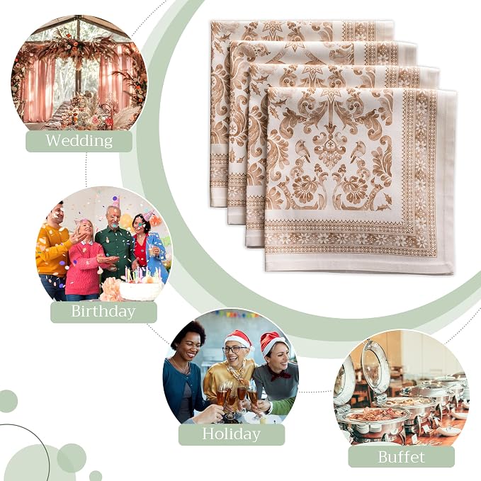 Maison d' Hermine Cloth Napkins Set of 4 Reusable 100% Cotton (20" x 20") | Everyday Square Napkins Cloth Washable Dinner Wedding Restaurant Hotel Kitchen Thanksgiving Christmas - Allure - Image 6
