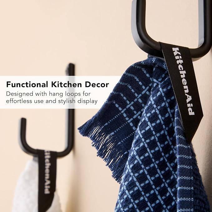 KitchenAid Gourmet Series Gridlines Kitchen Towels 3-Pack Set, 100% Cotton Absorbent, Ink Blue, 18"x28" - Image 6