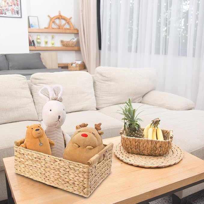 VATIMA Hyacinth Large Wicker Basket 15.5x10.8x6.2" | Rectangular, Wooden Handles, Shelf Organizer - Image 9
