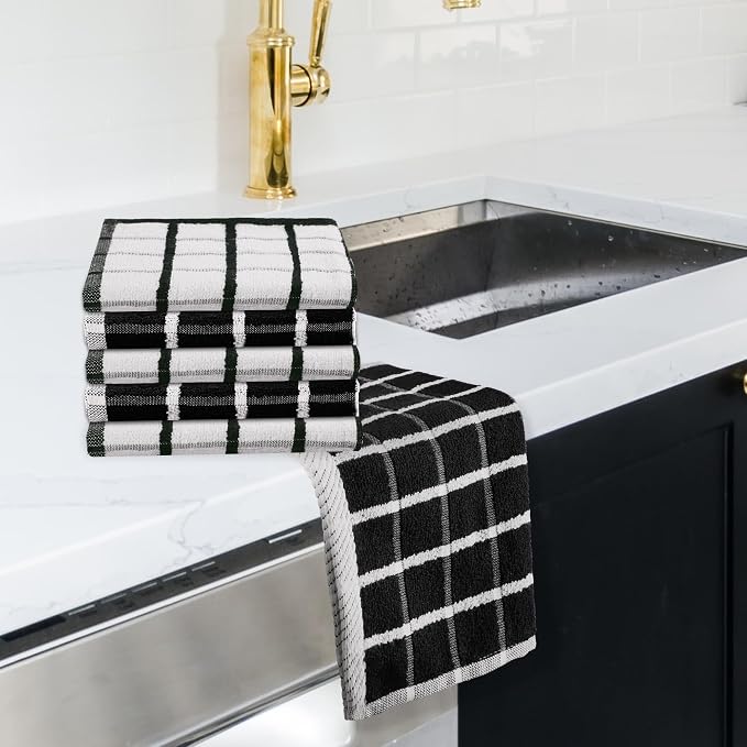 Urban Villa Kitchen Towels Cotton Dish Towels 12”x12” (Set of 6) Black White - Image 6
