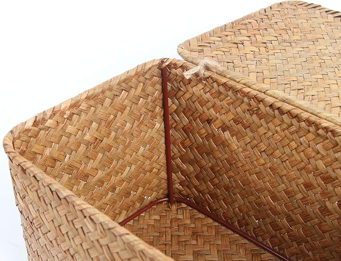 FEILANDUO Shelf Baskets with Lid Set of 3 Handwoven Seagrass Storage Box Wicker Basket Desktop Makeup Organizer Multipurpose Container (Original (S/M/L) - Image 4