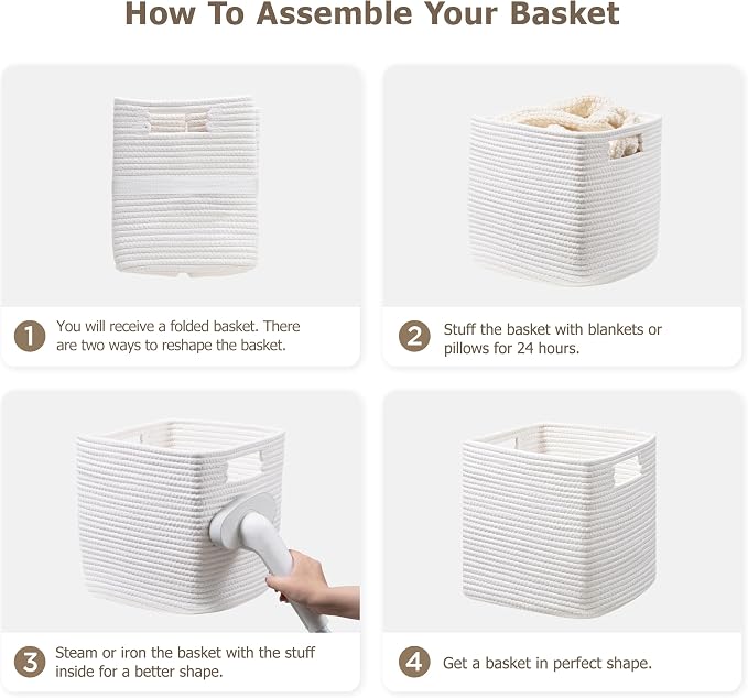 UBBCARE Storage Cubes 11 Inch, Cotton Rope Woven Baskets for Organizing, Cube Storage Bin for Baby Nursery, 4-Pack Square Toy Storage Baskets for Shleves Organizer, Closet, Kidsroom, White - Image 8