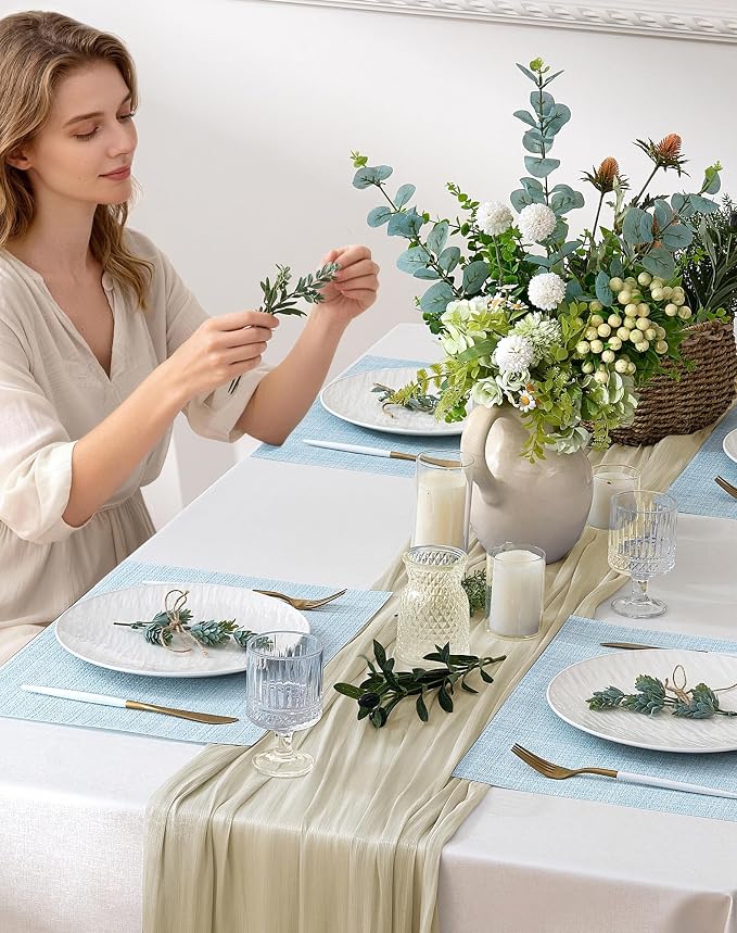 Leetaltree Soft Sky Blue Woven Placemats Set of 24 - Heat Resistant Non-Slip Place mats for Dining Table, Washable Durable PVC Vinyl Woven Table Mats(Sky Blue, 24) - Image 3